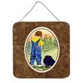 Micasa 6 x 6 in. Little Boy with his Pomeranian Aluminium Metal Wall or Door Hanging Prints MI712901